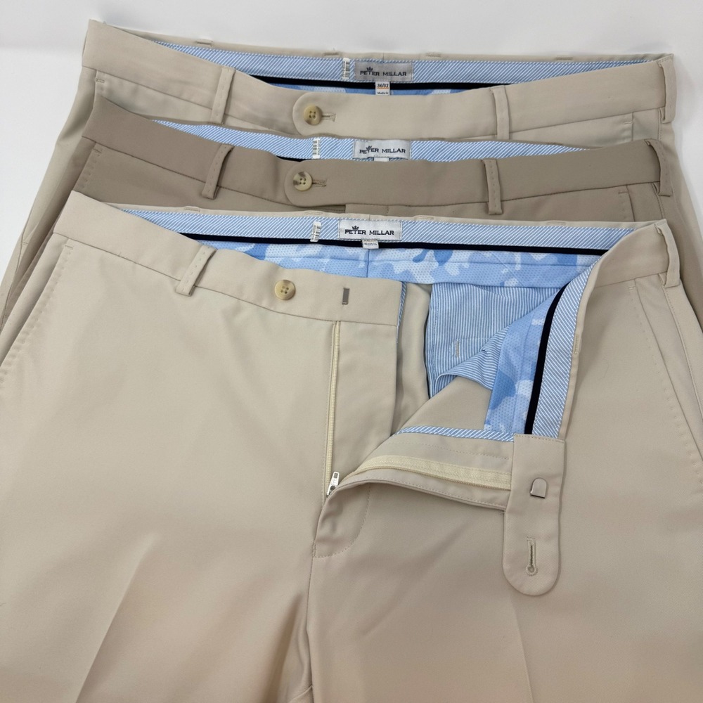 Peter Millar Lot of 3 EB66 Performance Golf Pants Mens 36x26 Khaki Stone Tan